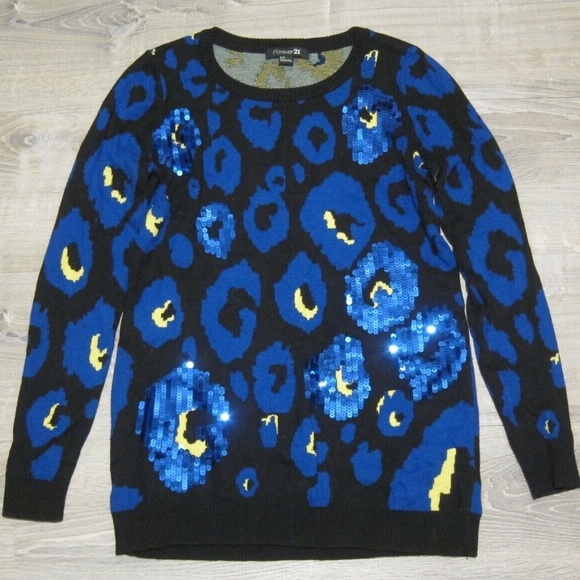 Forever 21 Animal Print Sweater w/ Sequin Details sz S - Picture 1 of 4